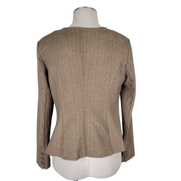 CAbi Herringbone Blazer Size M Brown Speckle Fleck Penny 2 Chest 2 Patch Pockets - Picture 5 of 12
